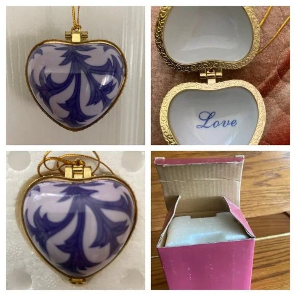 Blue Purple Heart Love Locket Pendant Cute Christmas Holiday Tree Ornament Toy